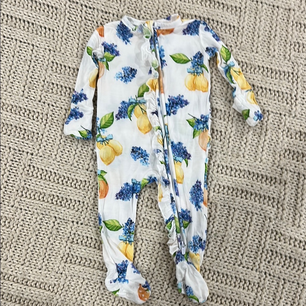 Posh Peanut White and Blue Footies One Piece